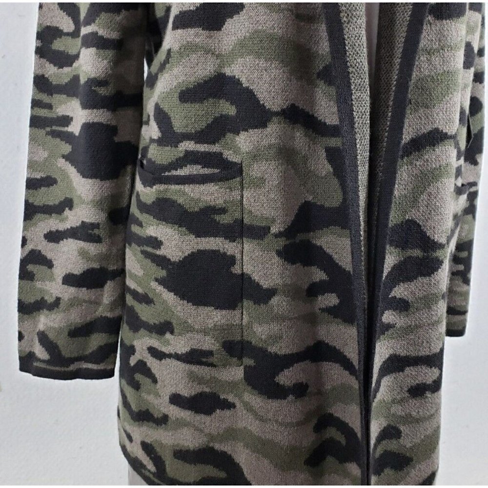 𝅺NEW Rachel Zoe Long Cardigan Sweater Green Black Camo Hooded SMALL - Picture 8 of 11